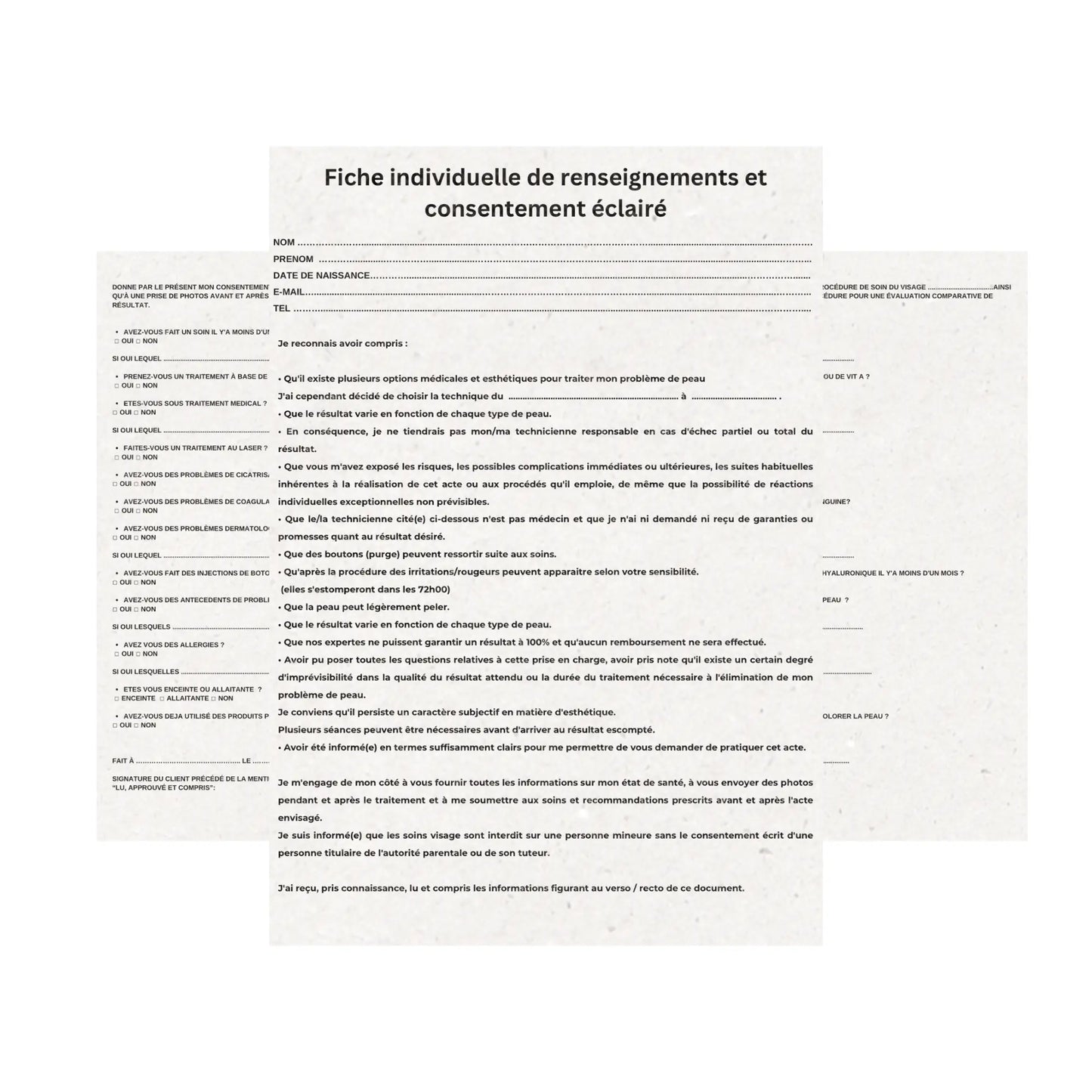 Modèle de consentement éclairé soins visage Skinlab library